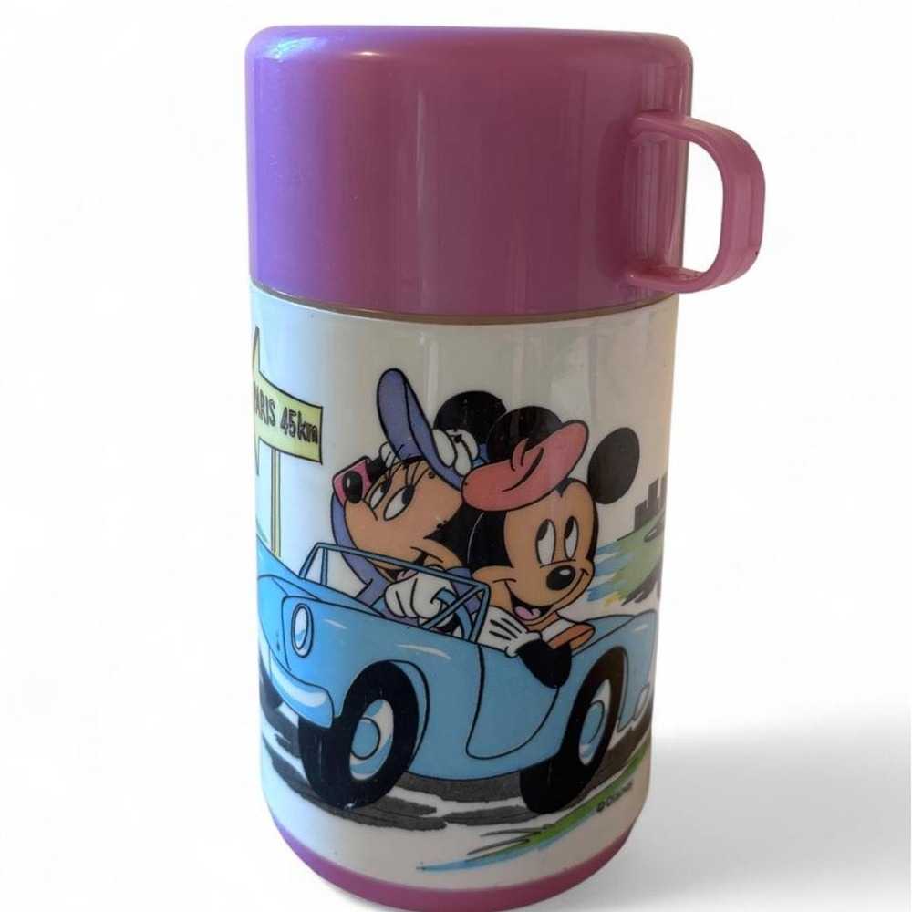 Vintage Aladdin Disney Mickey Minnie Mouse Paris Thermos Pink Cup Lid
